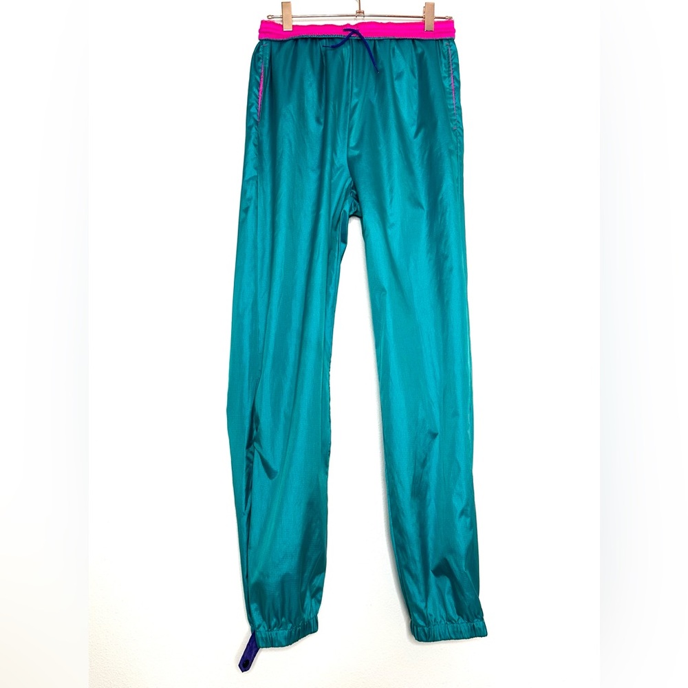Vintage 80s 90s Colombia Teal Track Pants Joggers Nylon Sz M